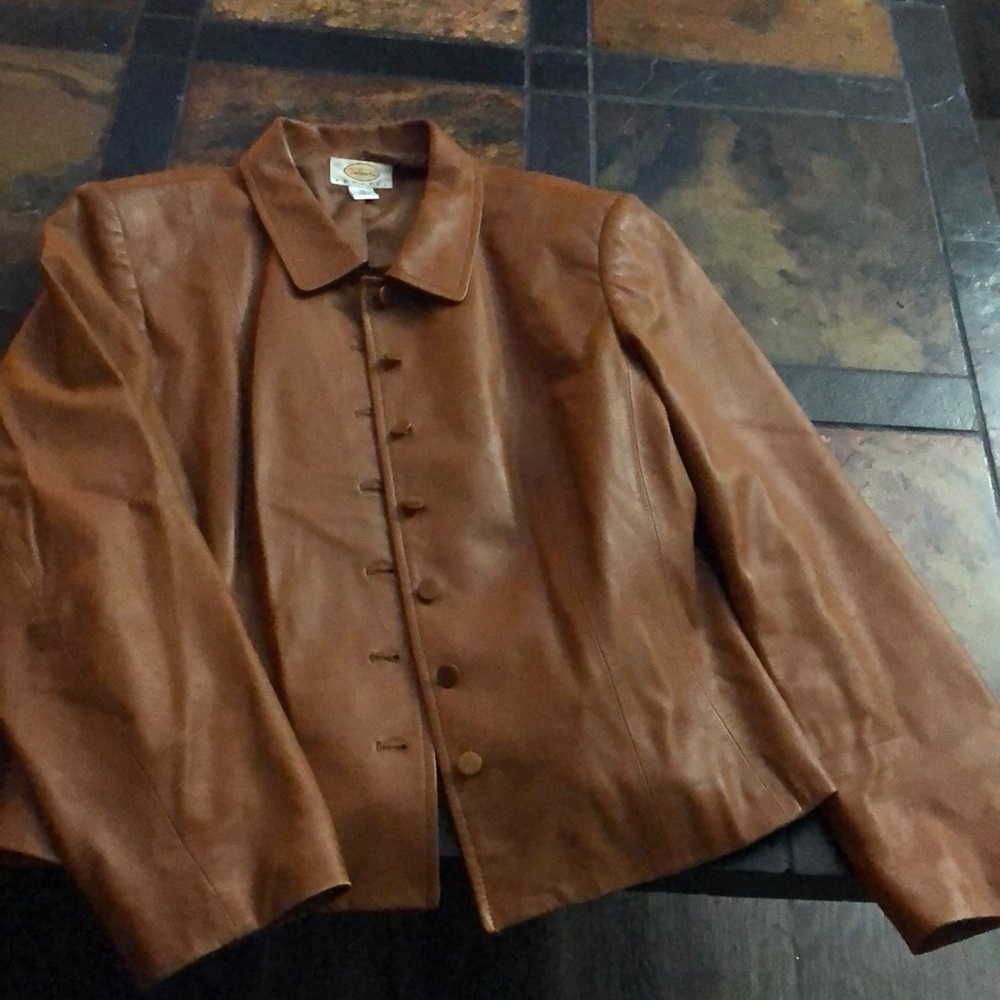Size 14 Talbots brown leather jacket